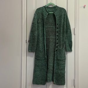 Teal Blue Long Knitted Cardigan